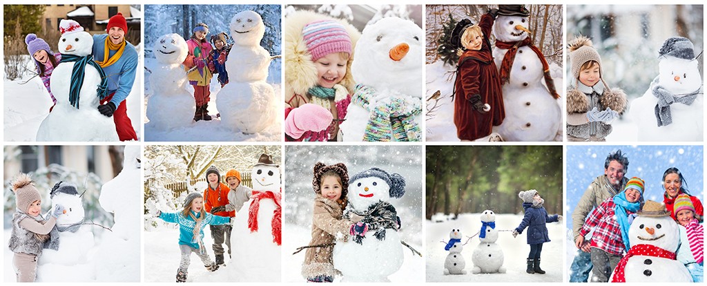 Зимняя фотосессия детей - лепим снеговика